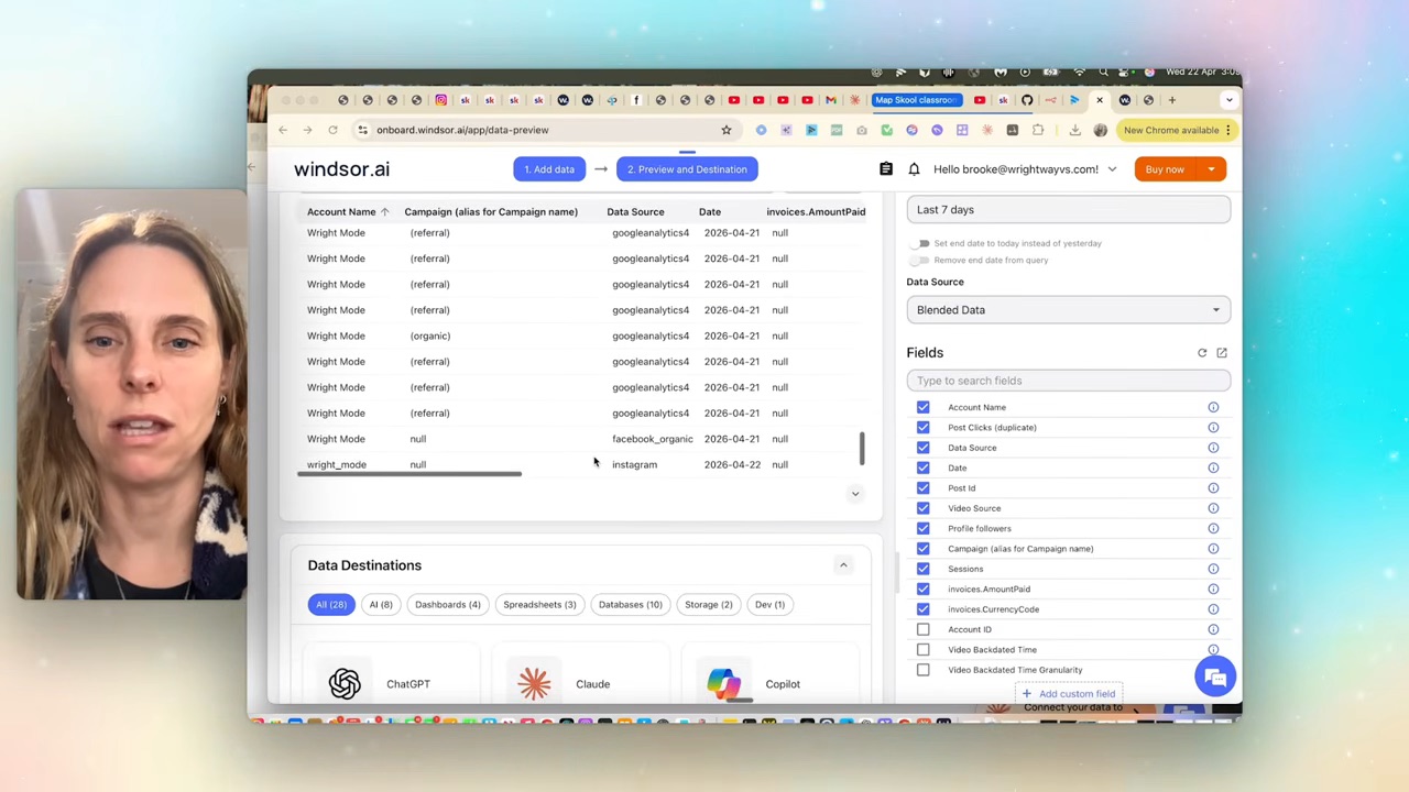 The Windsor AI data panel — official connections feeding the dashboard, which is where you fix accuracy