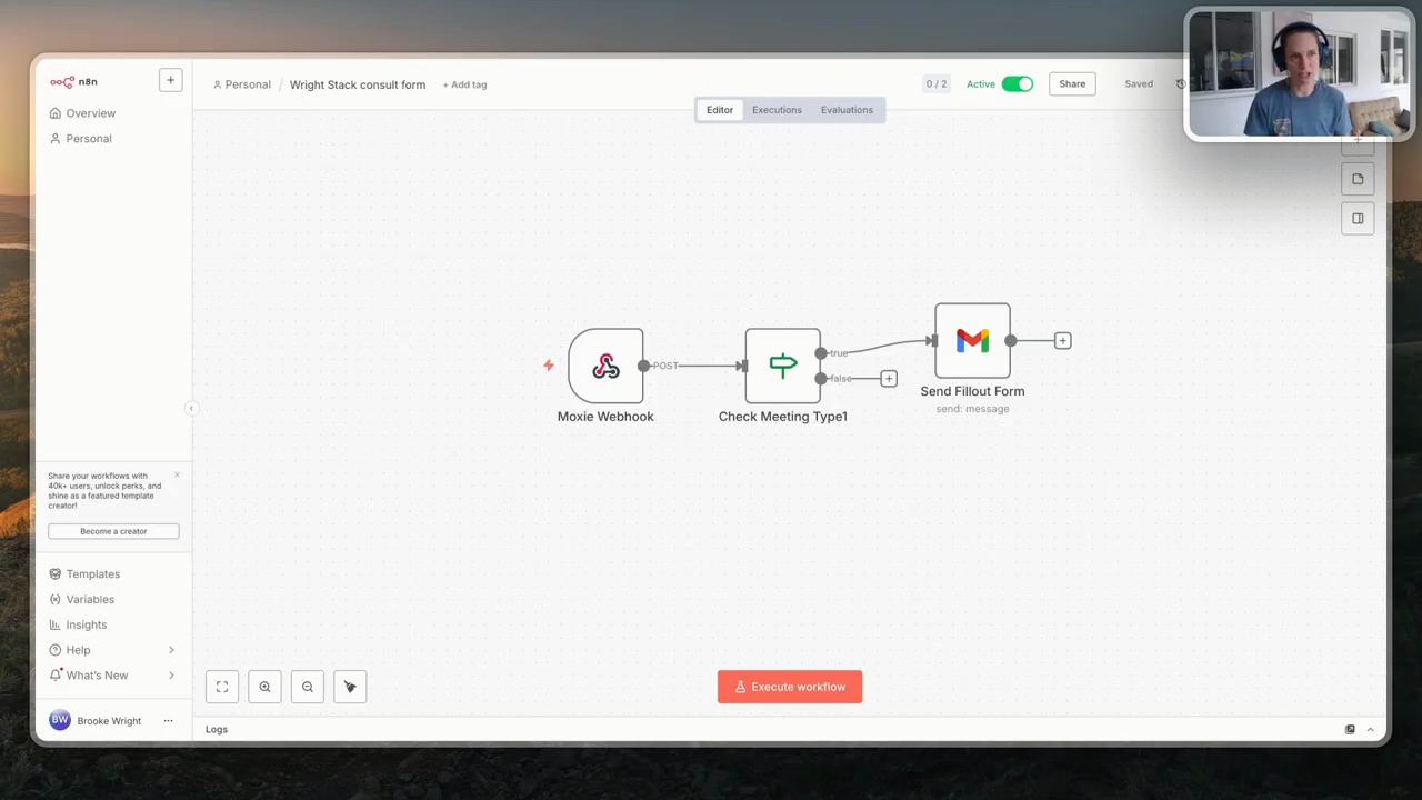 A simple n8n workflow — webhook trigger, filter, email send. Two steps + a filter. Took me 20 minutes the first time.